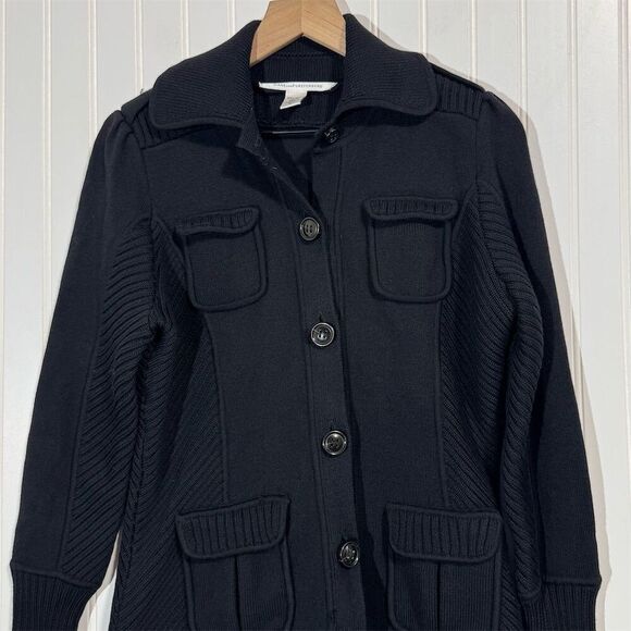 Diane von Furstenberg Wool Military Cardigan Jacket Black M Women’s 100% Wool - Picture 2 of 8